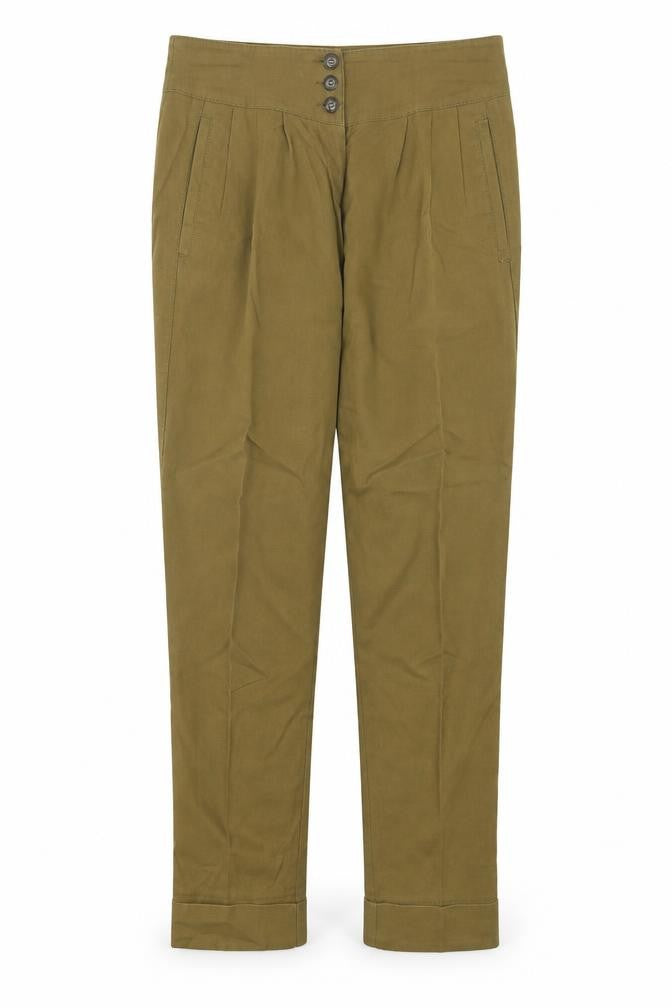 Topshop Womens Green Cotton Trousers Size 6 L28 in Regular Button