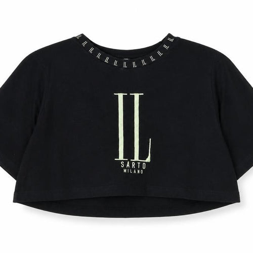 Il Sarto Womens Black Cotton Cropped T-Shirt Size XS Round Neck