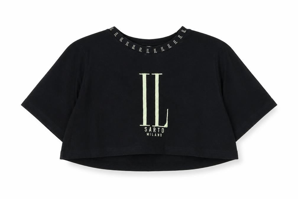 Il Sarto Womens Black Cotton Cropped T-Shirt Size XS Round Neck
