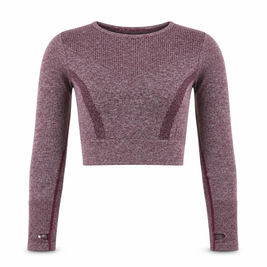Front view of PRETTYLITTLETHING women’s purple polyamide cropped t-shirt, size L, round neck pullover