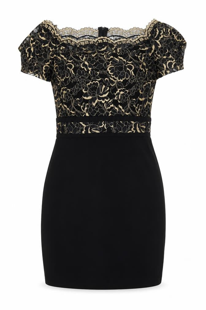 Paper Dolls Womens Black Floral Viscose Mini Size 10 Off the Shoulder Zip - Lace Detail