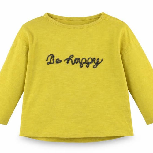 NEXT Baby Yellow Cotton Pullover T-Shirt Size 9-12 Months Crew Neck Snap - Be Happy