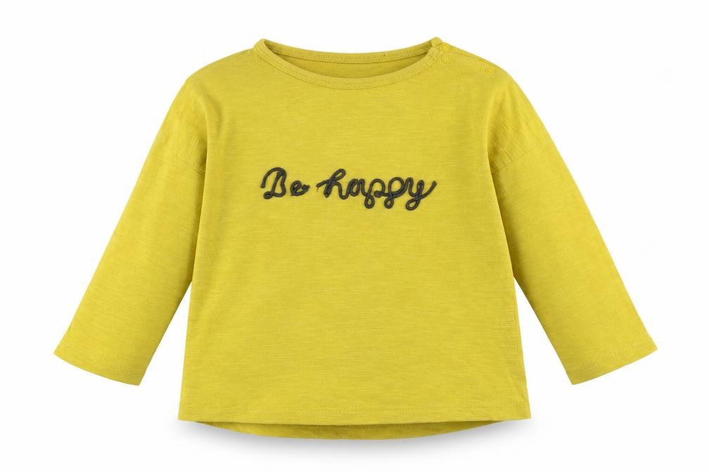 NEXT Baby Yellow Cotton Pullover T-Shirt Size 9-12 Months Crew Neck Snap - Be Happy