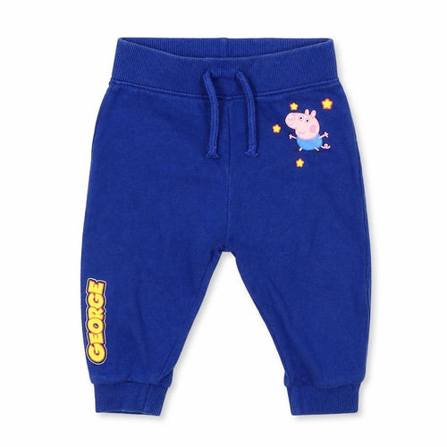 Peppa Pig Girls Blue Cotton Jogger Trousers Size 6-9 Months Drawstring - George
