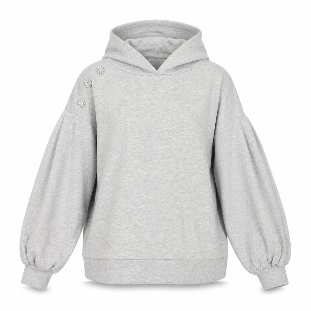 Front view of Next women’s grey cotton pullover hoodie, size M