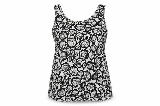 Front view of Atmosphere women’s multicoloured floral viscose basic tank, size UK 12, round neck