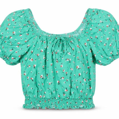 Matalan Womens Green Floral Viscose Cropped Blouse Size 8 Round Neck