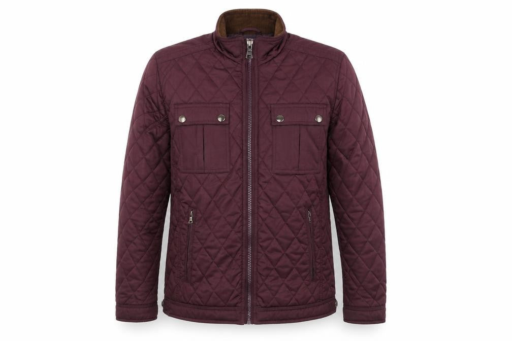 Front view of Dunnes women’s purple quilted coat, size M, zip