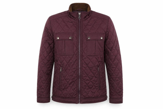 Front view of Dunnes women’s purple quilted coat, size M, zip