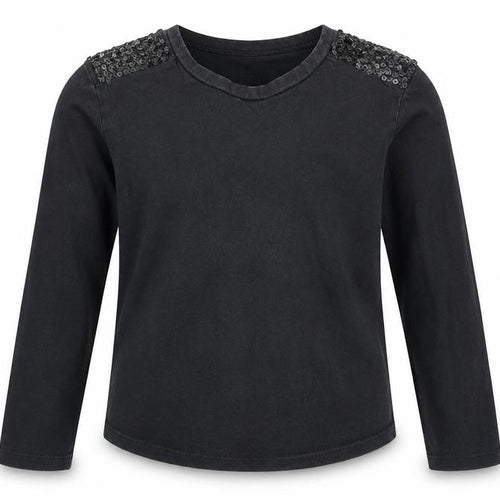 I love Girlswear Girls Black Cotton Basic Casual Size 8 Years Round Neck - Sequin detail