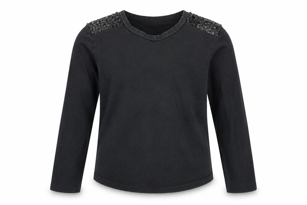 I love Girlswear Girls Black Cotton Basic Casual Size 8 Years Round Neck - Sequin detail