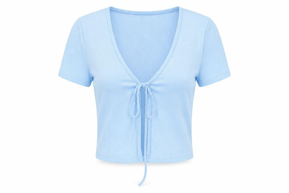 SheIn Womens Blue V-Neck Polyester Shrug Jumper Size XS - Ribbed Tie Front
