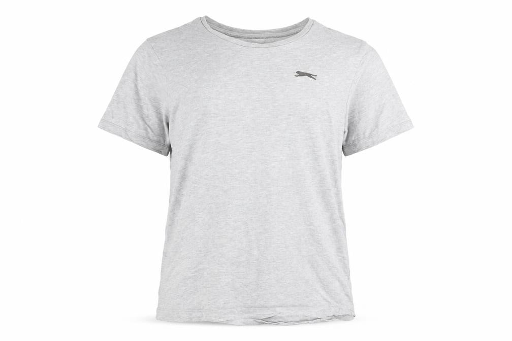 Front view of Slazenger women’s grey cotton basic t-shirt, size M, round neck