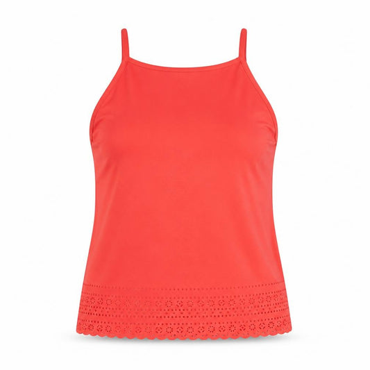 Front view of New Look women’s red polyester camisole tank, size UK 8, square neck - cut out detail trim