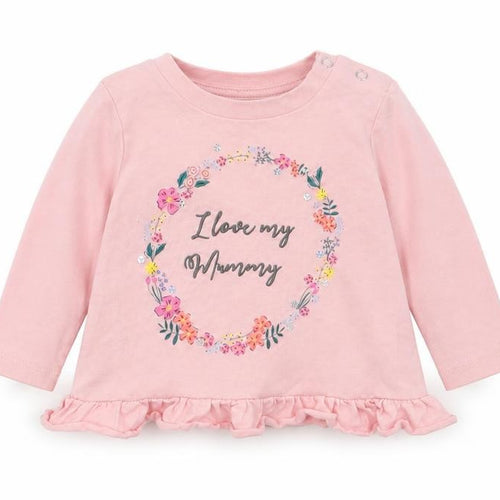 Very Girls Pink Floral Cotton Basic T-Shirt Size 3-6 Months Round Neck Snap - I Love Mummy