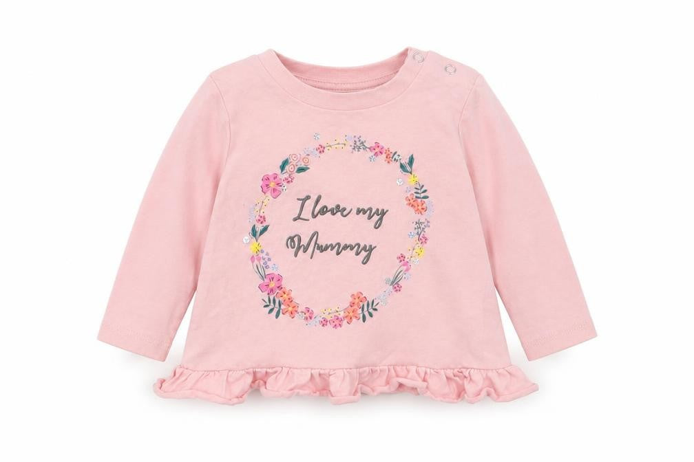 Very Girls Pink Floral Cotton Basic T-Shirt Size 3-6 Months Round Neck Snap - I Love Mummy