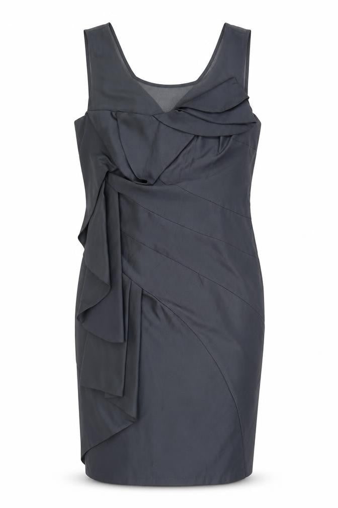 Front view of Per Una women’s grey polyester sheath, size UK 12, v-neck zip