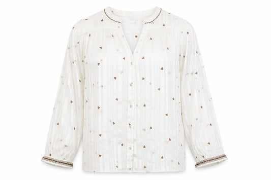 Front view of Next women’s white striped polyester basic button-up, size UK 12, v-neck