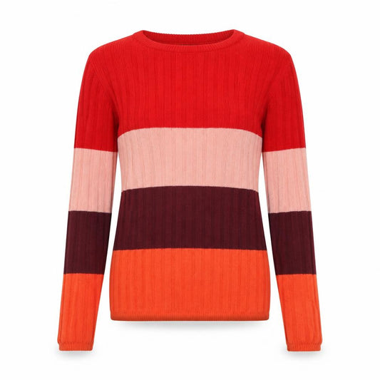 Front view of Primark women’s multicoloured round neck striped polyester jumper, size S