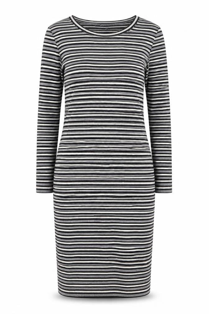 Primark Womens Grey Striped Cotton T-Shirt Dress Size 8 Round Neck Pullover