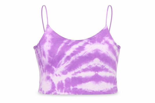 Front view of Stradivarius women’s purple polyester cropped tank, size M, square neck