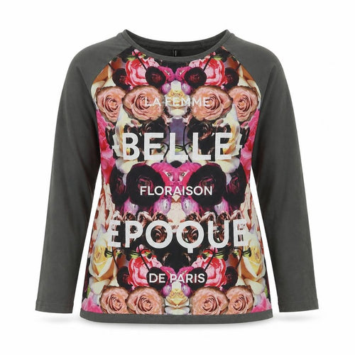 Outfitters Nation Womens Grey Floral Polyester Basic T-Shirt Size XS Round Neck - La Femme Belle