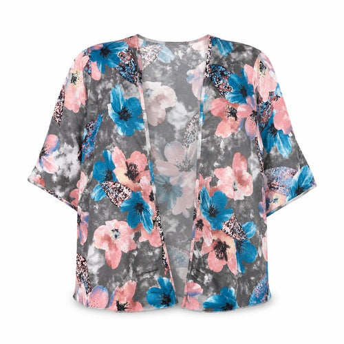 O.K. Womens Grey V-Neck Floral Polyester Cardigan Jumper Size L