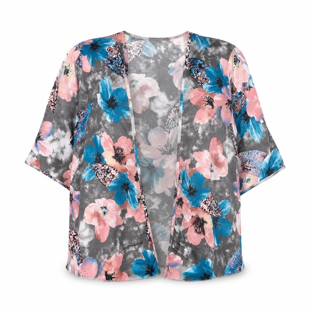 O.K. Womens Grey V-Neck Floral Polyester Cardigan Jumper Size L