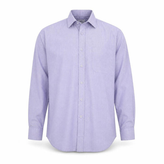 Front view of F&F men’s purple polyester button-up, size 16, collared button - pocket detail