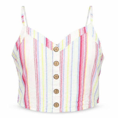 Primark Womens Multicoloured Striped Cotton Cropped Tank Size 16 V-Neck
