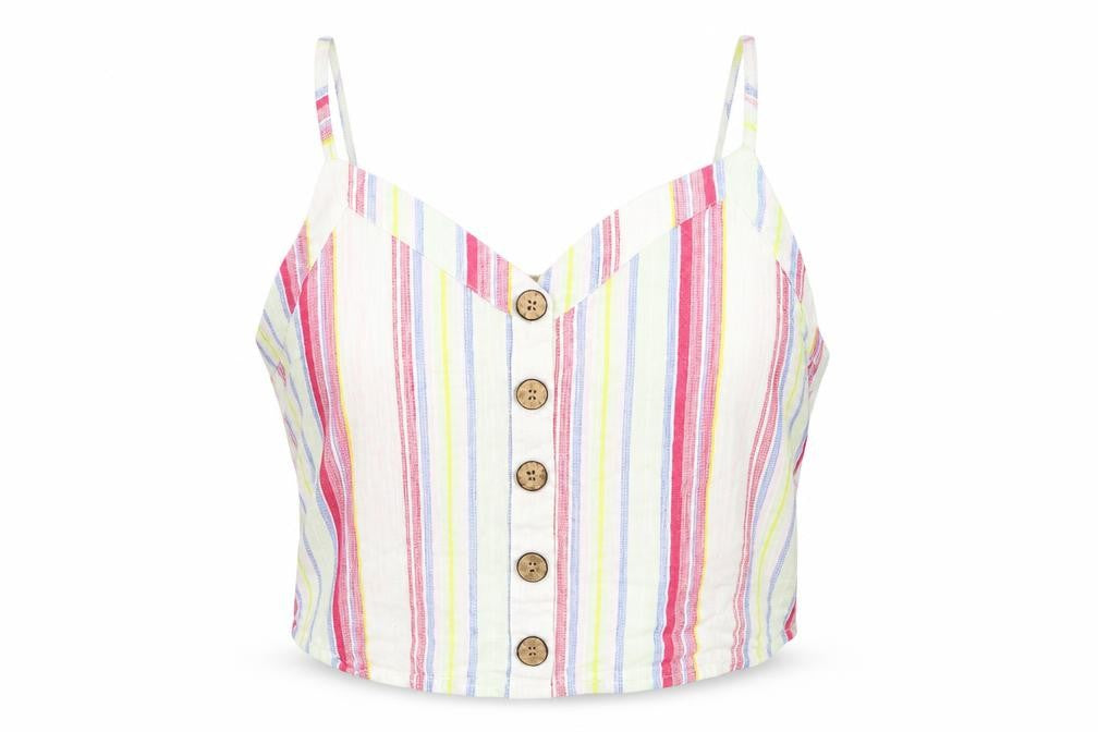 Primark Womens Multicoloured Striped Cotton Cropped Tank Size 16 V-Neck