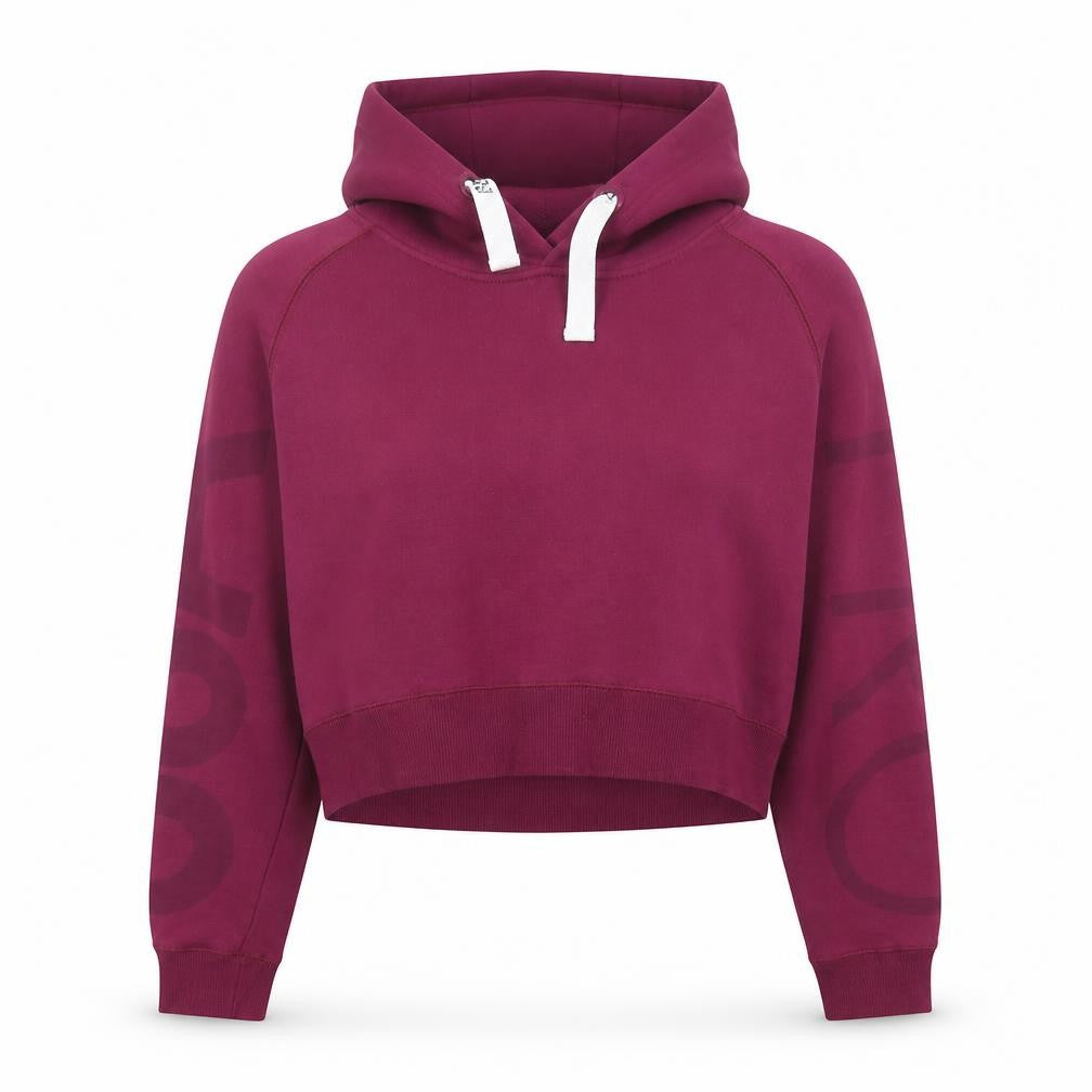 Front view of usa women’s purple cotton pullover hoodie, size UK 8, pullover - crop