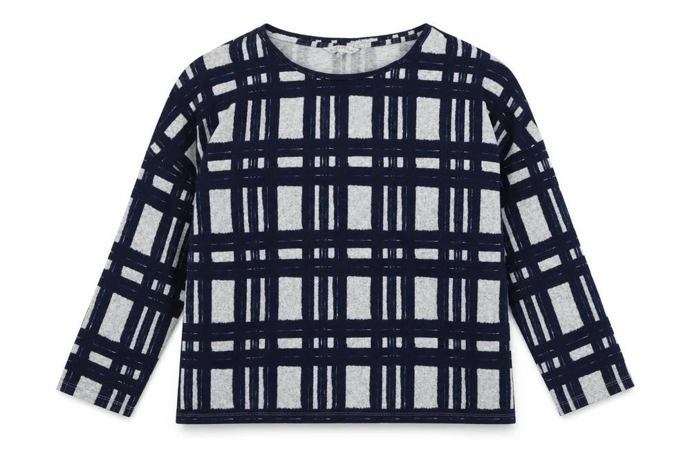 Front view of Nutmeg women’s blue round neck striped polyester jumper, size UK 18