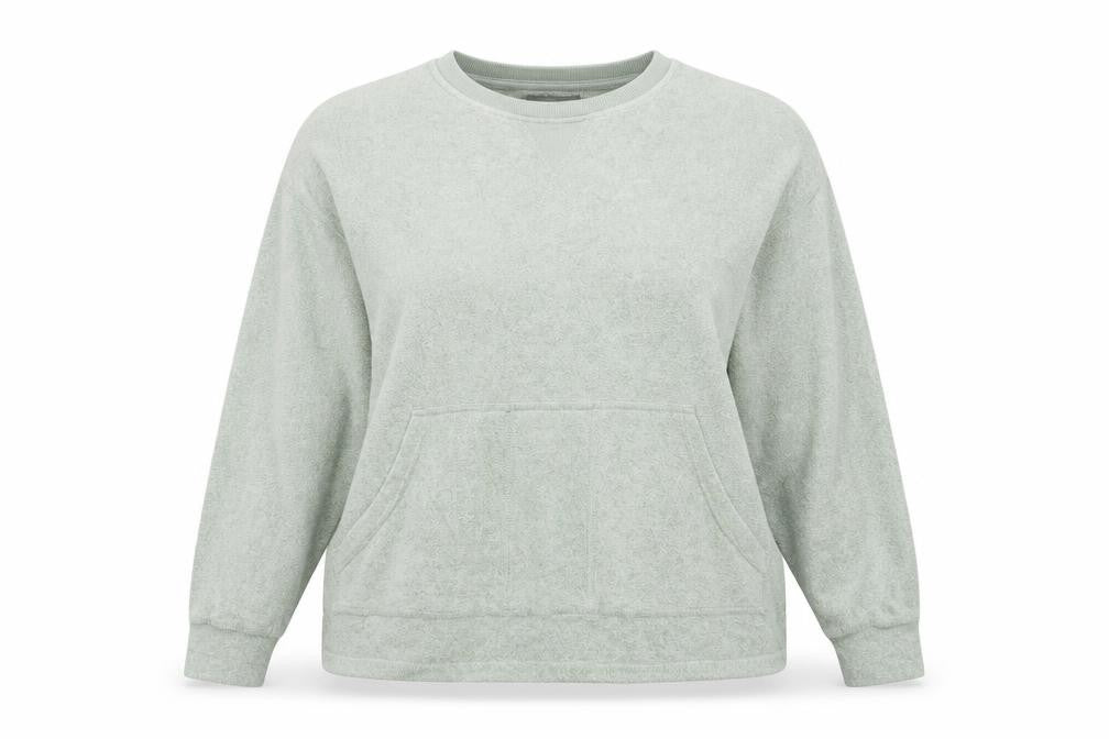 Front view of Primark women’s green round neck viscose jumper, size M