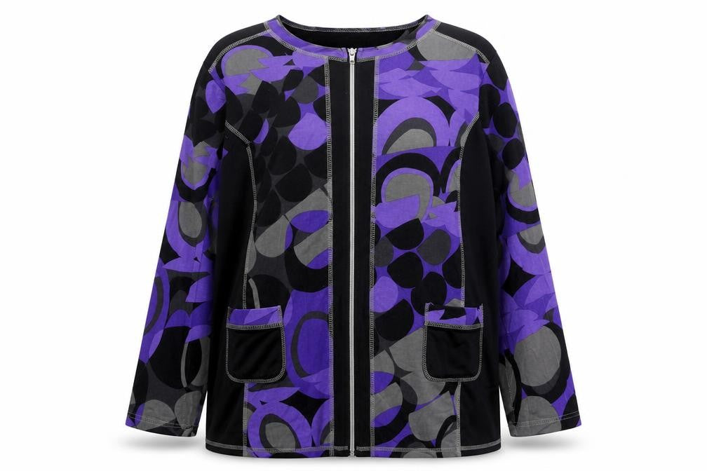 Signature Experience Womens Multicoloured Roll Neck Geometric Viscose Full Zip Jumper Size 2XL