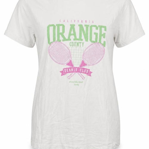 Primark Womens White Cotton Basic T-Shirt Size 6 Round Neck - California Orange County Tennis Club