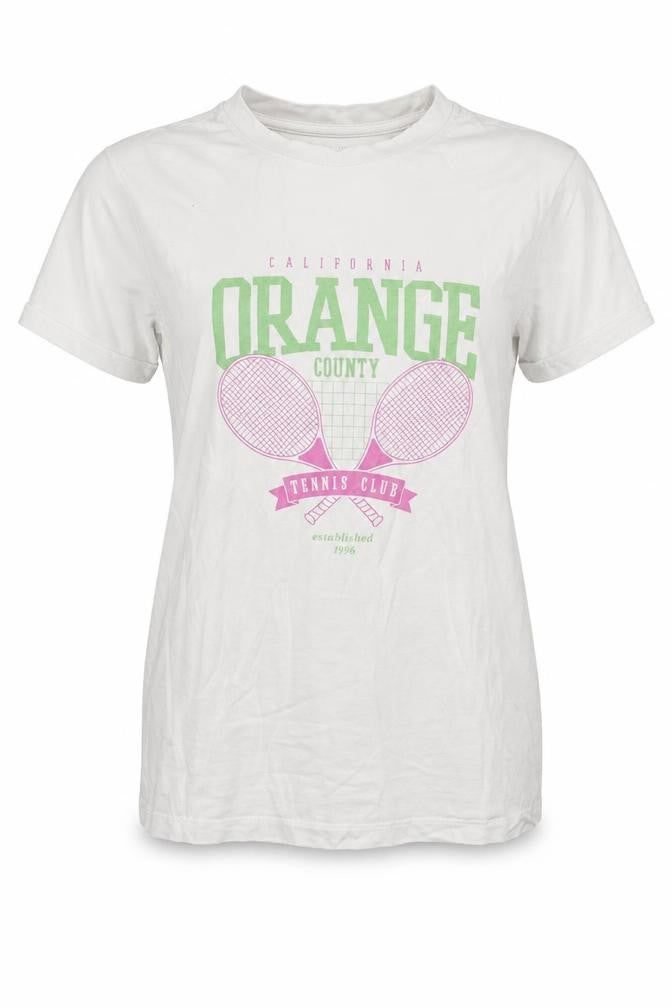 Primark Womens White Cotton Basic T-Shirt Size 6 Round Neck - California Orange County Tennis Club