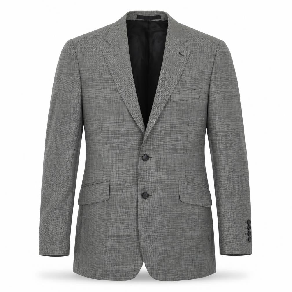 Front view of Marks & Spencer men’s grey geometric wool jacket suit jacket, size 40