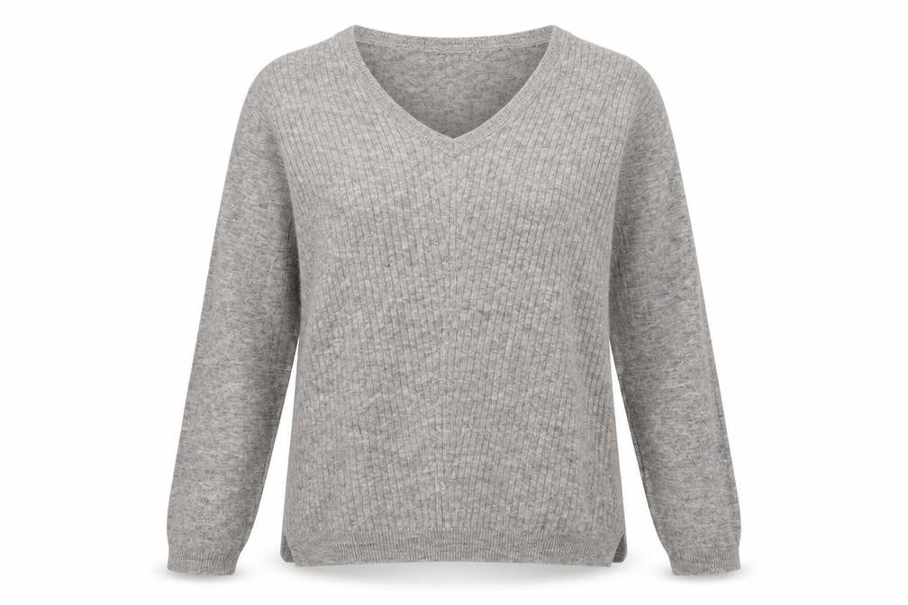 Fransa Womens Grey V-Neck Polyester Pullover Jumper Size XS