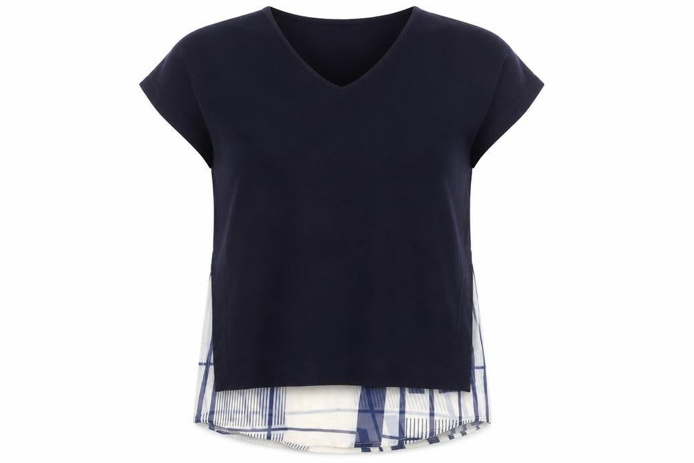 Next Womens Blue Geometric Polyester Basic Blouse Size 8 V-Neck