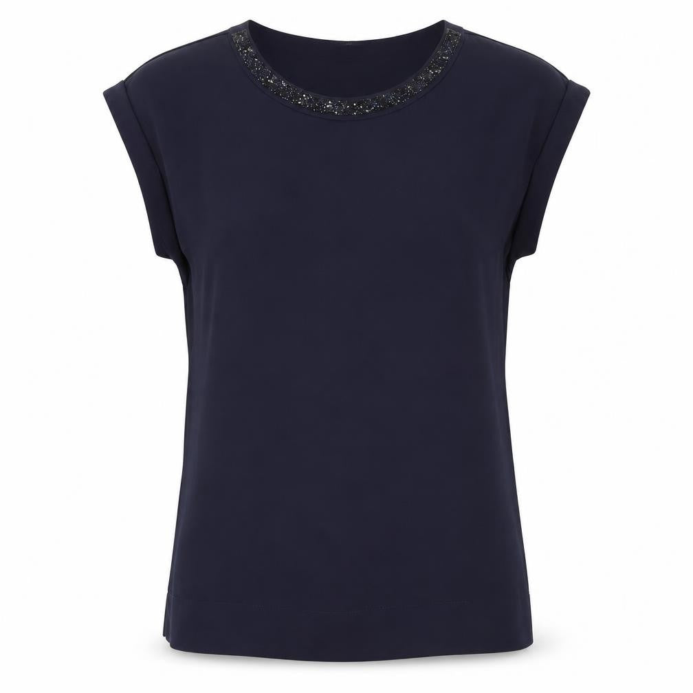 Next Womens Blue Polyester Basic Blouse Size 8 Round Neck - Embellished Neckline