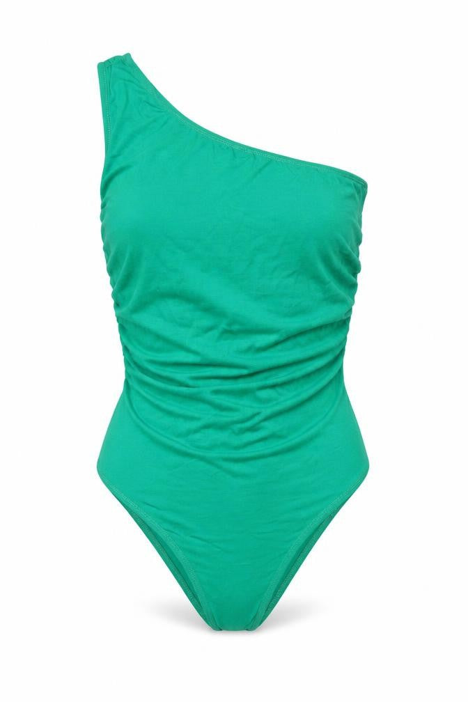 Front view of SHEIN women’s green viscose bodysuit one-piece, size S, snap