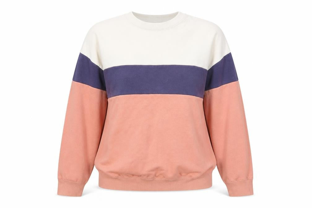 Front view of New Look women’s multicoloured colourblock cotton pullover sweatshirt, size S, pullover