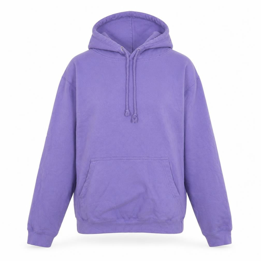 Front view of Awdis women’s purple cotton pullover hoodie, size S, pullover