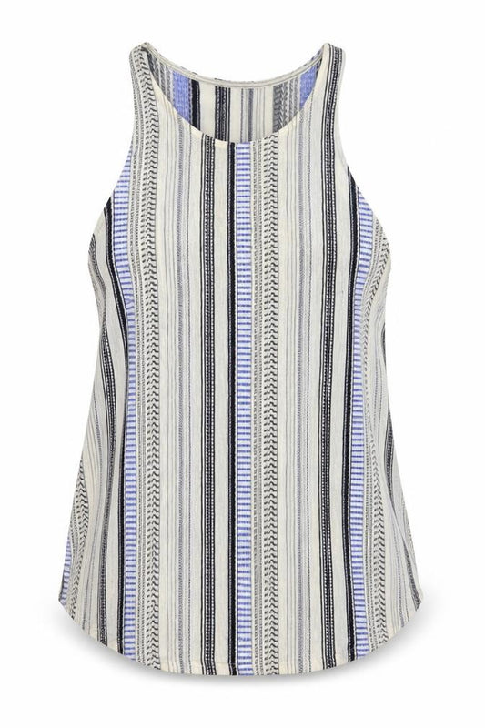 Front view of New Look women’s multicoloured striped polyester basic tank, size UK 14, round neck