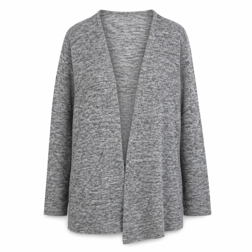 Front view of H&M women’s grey v-neck polyester cardigan jumper, size M