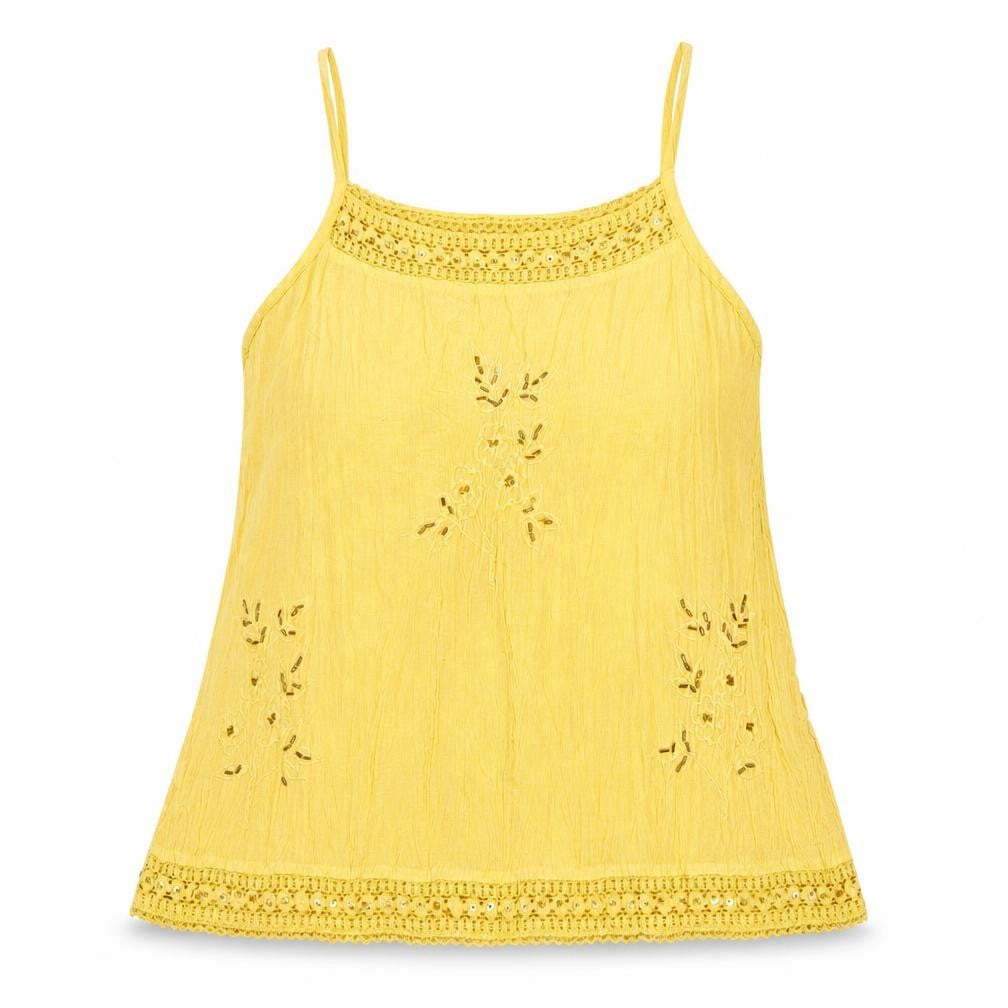Show Collections Exclusive Designs Womens Yellow Viscose Basic Tank Size M Square Neck - Floral