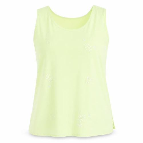 Sara Neal Womens Green Floral Polyester Basic T-Shirt Size 16 Scoop Neck