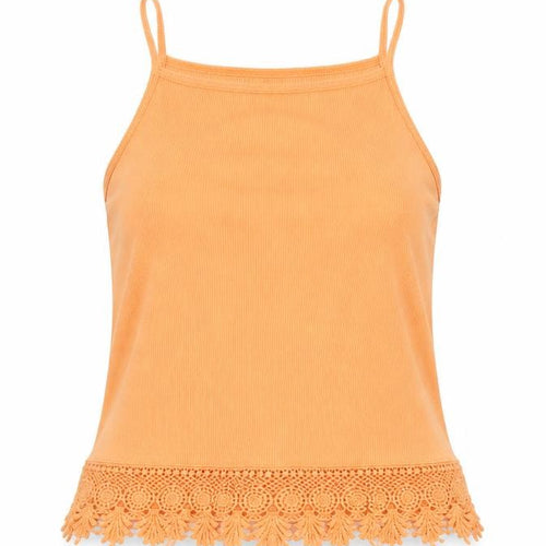 New Look Womens Orange Cotton Camisole Tank Size 8 Round Neck - Lace Trim detail