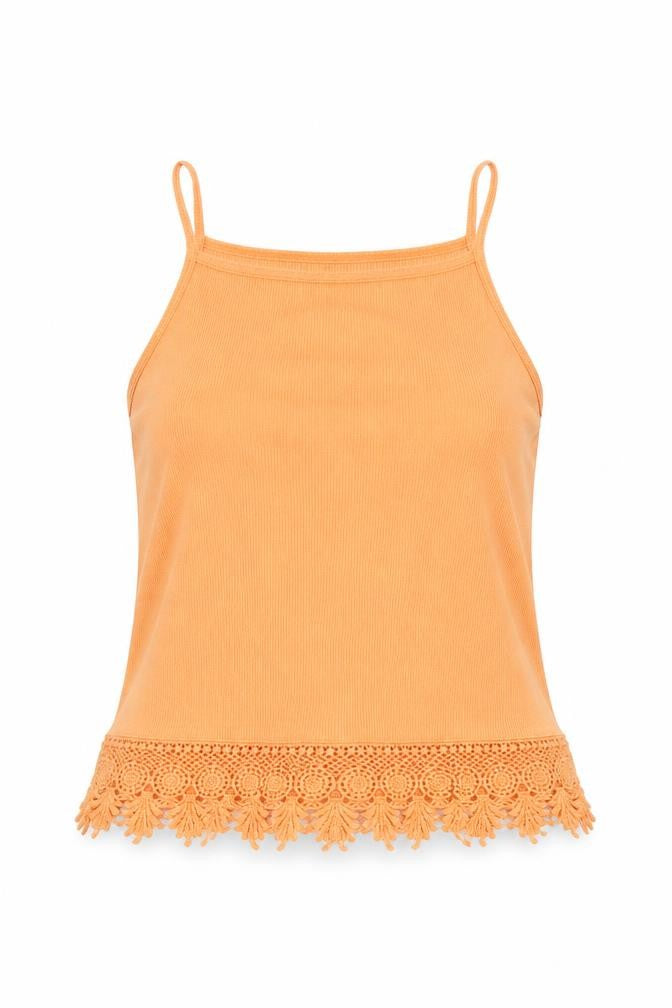 New Look Womens Orange Cotton Camisole Tank Size 8 Round Neck - Lace Trim detail